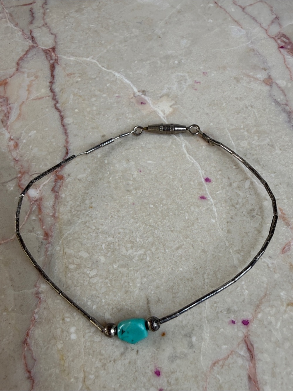 Turquoise Bead Silver-Tone Women's Navajo Indian Bracelet